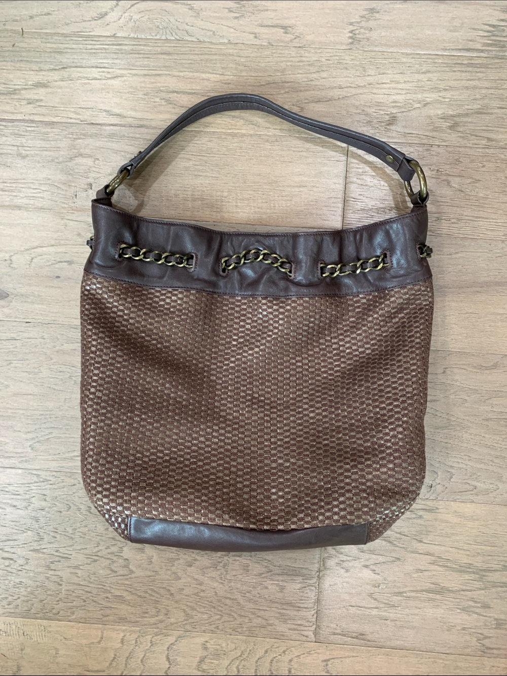 Talbots Brown Woven Shoulder Bag with Chain Trim